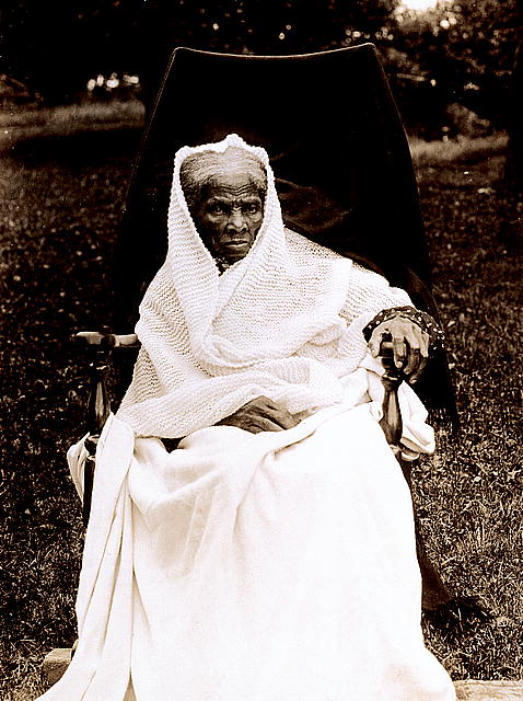 [Harriet Tubman, full-length portrait, seated in chair, facing front, probably at her home in Auburn, New York]