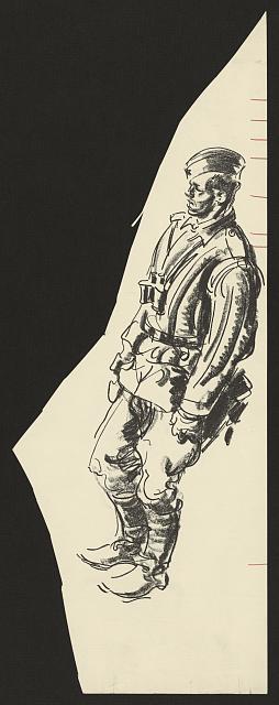 [Full-length portrait of unidentified American soldier, seen from the side, probably in Germany during World War II]