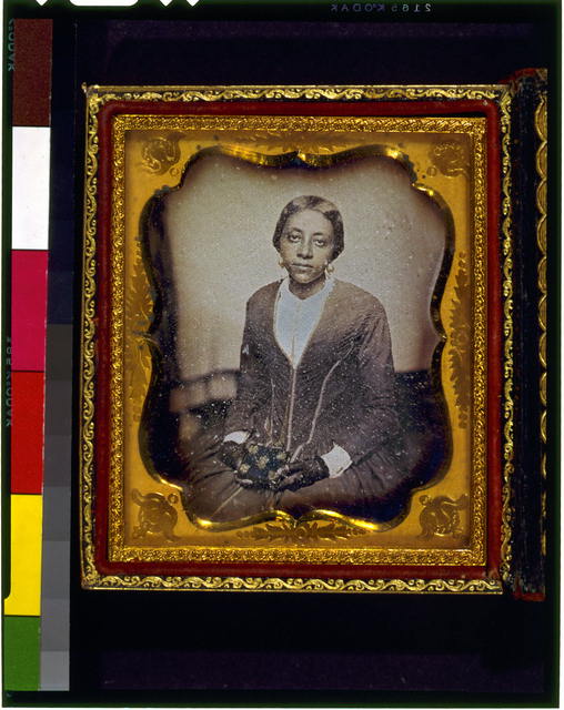 [Unidentified woman, probably a member of the Urias McGill family, three-quarter length portrait, facing front, holding daguerreotype case]