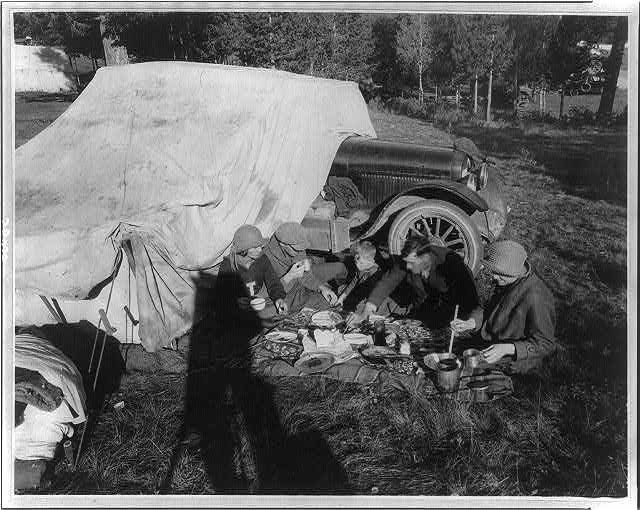 Tower Falls public auto camp party - probably in or near Yellowstone Park