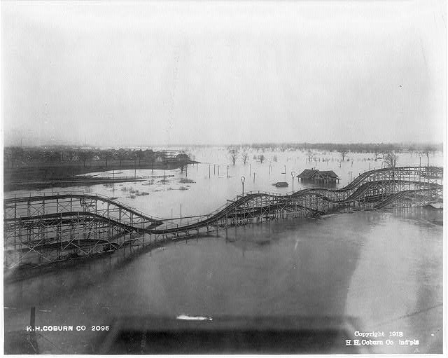 [Flooded roller coaster, probably in Riverside Park, Indianapolis, Indiana]