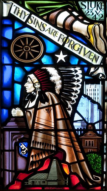 Stained glass window [probably located at a church in Oklahoma or Kansas]