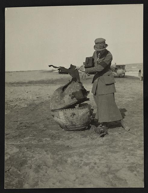 [Helen Johns Kirtland at spent mine, probably near Ypres, Belgium]
