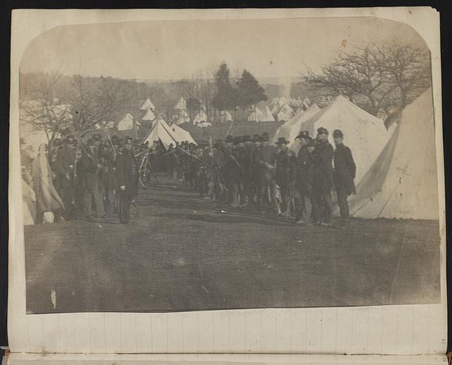 [Union soldiers in front of tents, probably at Camp Griffin, Langley, Virginia]