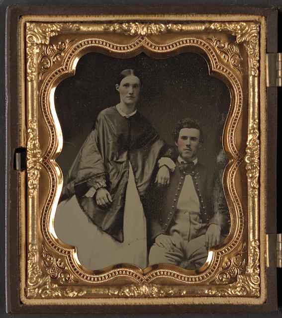 [Unidentified soldier in 72nd Pennsylvania Infantry Regiment uniform with rifle and same soldier in uniform with unidentified woman, probably his wife]