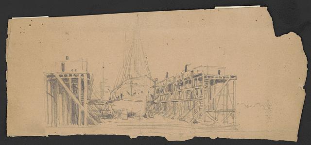 [Ship in dry dock, probably Navy Yard]