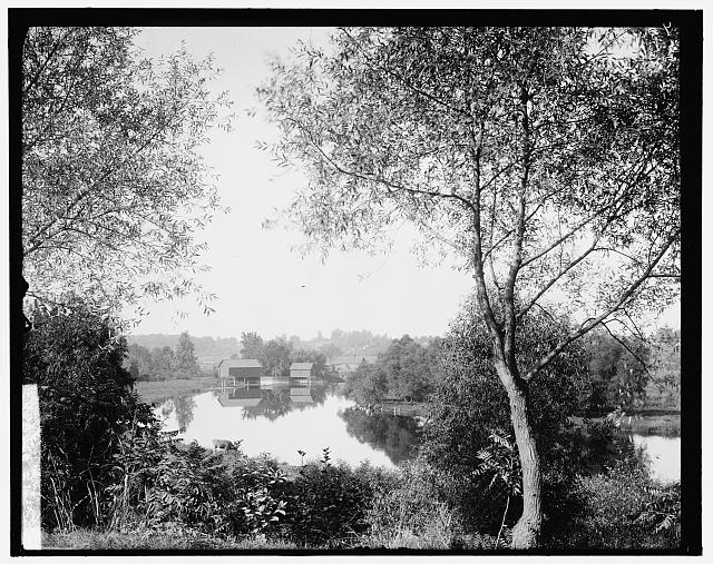 [Buildings by river, probably the Huron River, Ypsilanti, Michigan]