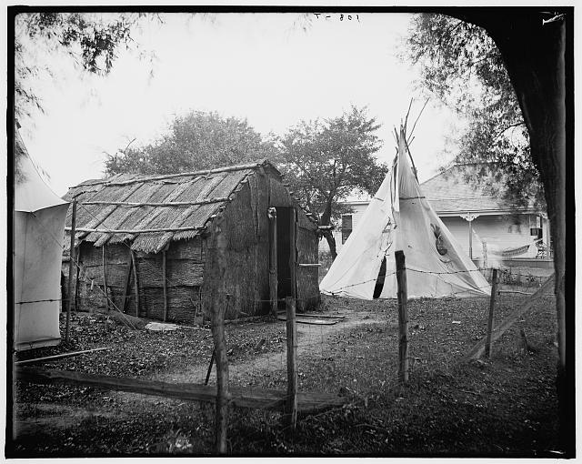 [Hut and tepee, probably St. Clair Flats, Mich.]