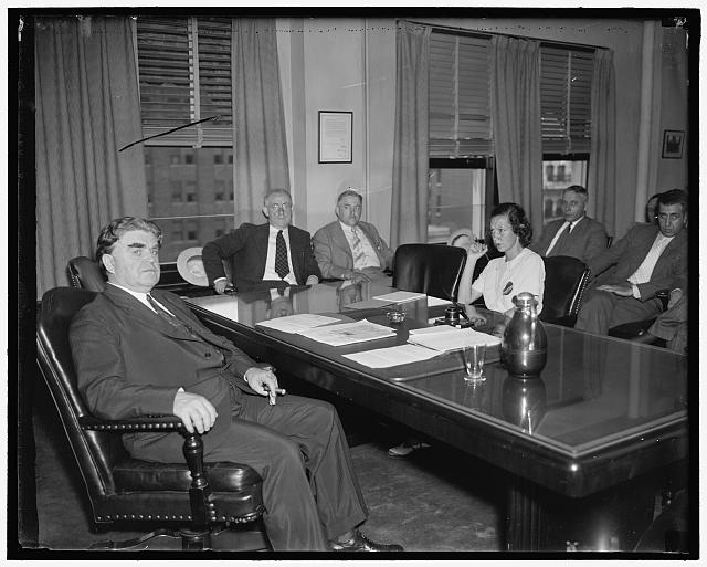 CIO Head meets with maritime labor leaders. Washington, D.C., July 7. C.I.O. Head, John L. Lewis, presiding at meeting today with 26 maritime labor leaders to lay plans for a coordinated unionization drive in the industry. Following the meeting officials told newsmen that marine working groups would probably be granted a charter of affiliation with the CIO, 7/7/37