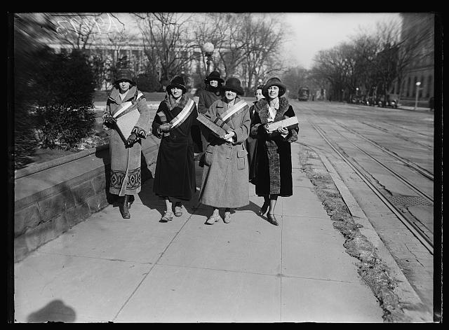 [Group of women wearing sashes, probably suffragists or members of the National Woman's Party, in Washington, D.C.]