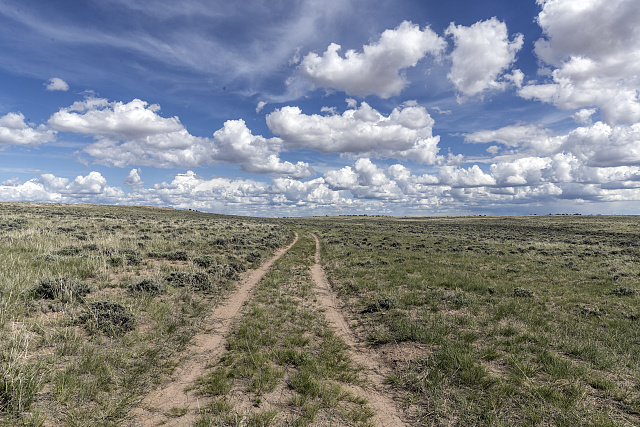 Dirt road to nowhere in rural Moffat County, Colorado. . . well, maybe Wyoming, which is just a few feet away