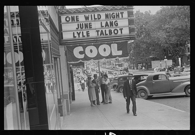 Street scene showing movie theater, probably in the vicinity of Lancaster, Ohio