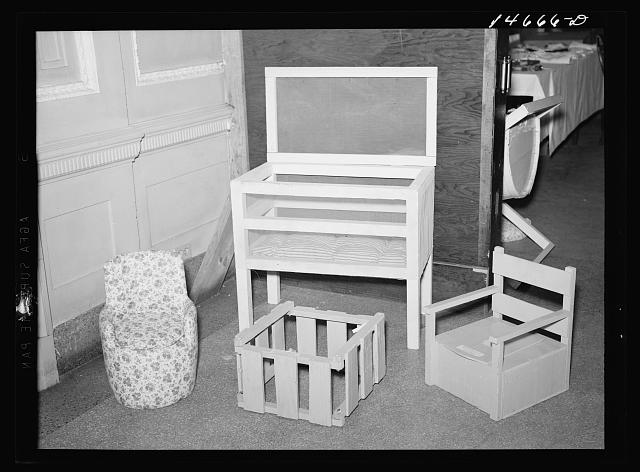 Small furniture made from scrap materials, probably on a Farm Security Administration project