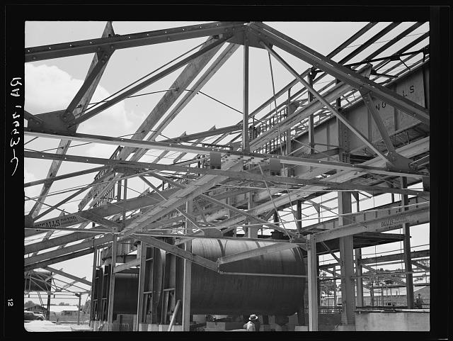 Naval stores processing plant under construction. This type of plant (first one at Jacksonville, Florida, second at Valdosta, Georgia) will probably revolutionize the turpentine industry; in future, farmers will cut their own trees and deliver their own raw gum to this type of plant. Near Valdosta, Georgia