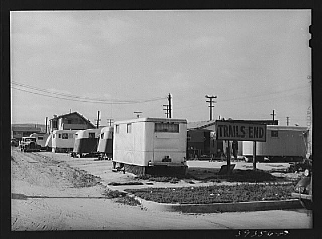 Trail's End trailer court. This is one of the trailer courts which will probably be condemned by the board of health because of overcrowding and unsanitary conditions. The number of such undesirable courts in San Diego is, however, relatively small. San Diego, California