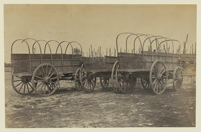 [Three wagons, probably used for army supplies in Civil War]
