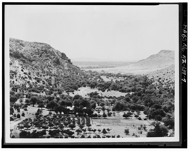 7.  Photocopy of photograph (original print in the possession of WACC), photographer unknown, undated, probably 1920's VIEW OF BONITA CANYON LOOKING WEST - Faraway Ranch, Willcox, Cochise County, AZ