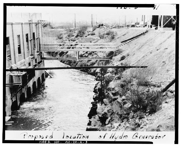 3.  Photocopy of photograph (original located in SRP Archives) Probably photographed by SRP, February 8, 1941 PROPOSED LOCATION OF ANCILLARY HYDRO UNIT EAST OF CROSSCUT STEAM PLANT ON BANK OF TAILRACE OF CROSSCUT CANAL ACROSS FROM ORIGINAL CROSSCUT HYDRO PLANT. - Crosscut Steam Plant, Ancillary Hydro Unit, North side Salt River near Mill Avenue & Washington Street, Tempe, Maricopa County, AZ