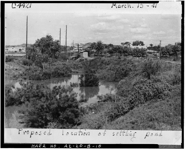 10.  Photocopy of photograph (original in SRP Archives) Probably photographed by SRP, March 15, 1941 INDIAN BEND WELL STRUCTURE FOR SUPPLYING WATER TO CROSSCUT DIESEL PLANT, NEAR PROPOSED LOCATION OF (INDIAN BEND) SETTLING POND. - Crosscut Steam Plant, Indian Bend Pond & Pump Ditch, North side Salt River near Mill Avenue & Washington Street, Tempe, Maricopa County, AZ
