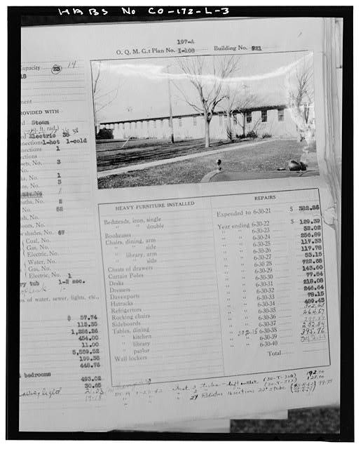Photocopy of print in the Fitzsimons Army Medical Center Real Property Book (green cloth cover), probably south side. - Fitzsimons General Hospital, Female Dormitory, Southeast Corner of West McCloskey Avenue & North Seventh Street, Aurora, Adams County, CO