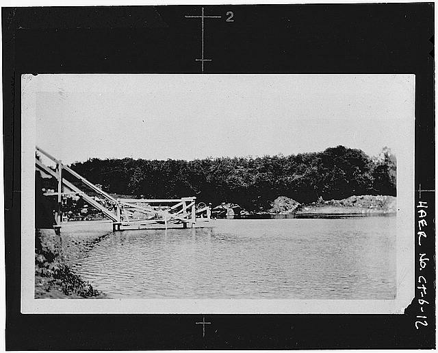 12.  Photocopy of photograph, undated (probably ca. 1910-15) VIEW LOOKING NORTHEAST FROM EDGE OF POND SHOWING ICE ELEVATOR - Kaatz Icehouse, 255 Whitney Avenue, Trumbull, Fairfield County, CT