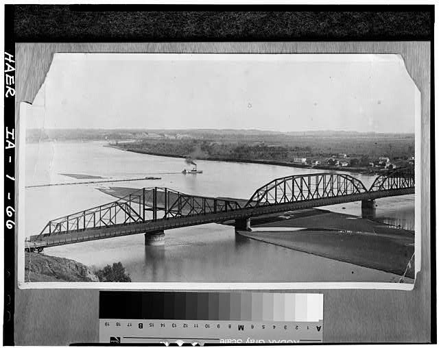 66.  Completed Combination Bridge, showing Covington, Nebraska & the dismantling of the pontoon bridge. (Probably early May, 1896). - Pacific Shortline Bridge, U.S. Route 20,spanning Missouri River, Sioux City, Woodbury County, IA