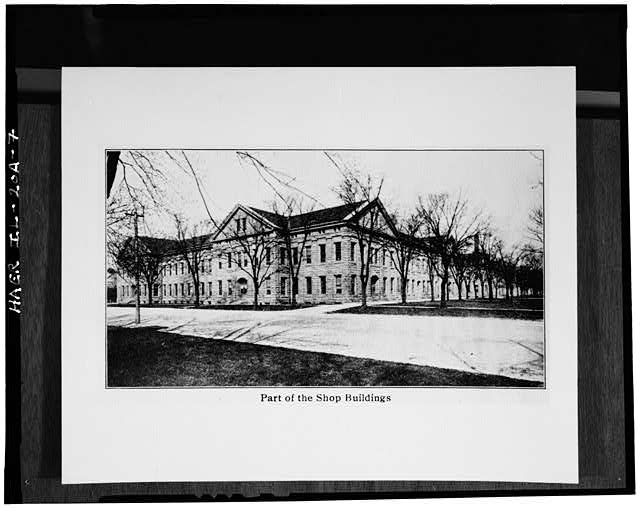7.  Photograph of a photograph in possession of Rock Island Arsenal Historical Office. WEST AND SOUTH ELEVATIONS, IN UNALTERED CONDITION. PROBABLY TAKEN ABOUT 1910. - Rock Island Arsenal, Building No. 60, Rodman Avenue between Gillespie Avenue & First Street, Rock Island, Rock Island County, IL