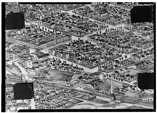 13.  Historic American Buildings Survey, Photocopy of:  Detail of Bird's-Eye View of Rome, N.Y. (Troy:  L.R. Burleigh --n.d, probably c. 1878) Courtesy:  Rome Historical Society. - Barnes-Mudge House, 115 East Dominick Street, Rome, Oneida County, NY