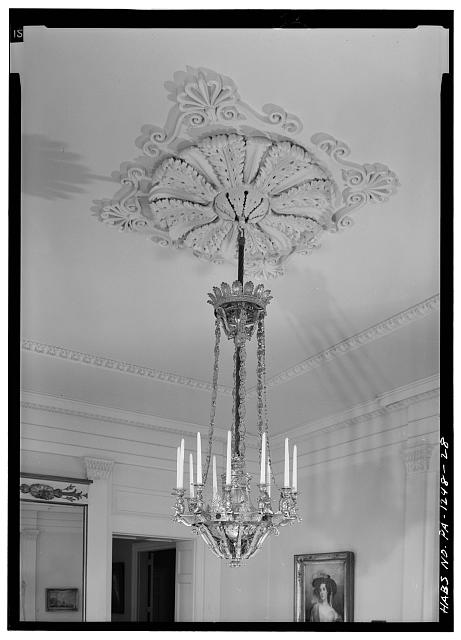 28.  CHANDELIER, GREEK REVIVAL IN STYLE, PROBABLY INSTALLED AT TIME OF CONSTRUCTION OF SOUTH PORTION - Andalusia, State Road vicinity (Bensalem Township), Andalusia, Bucks County, PA