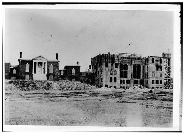 17.  Photocopy of photograph (source uncertain; probably the Bucks County Historical Society) ca. 1913, photographer unknown SHOWING 1904 SOCIETY HEADQUARTERS AND THE EARLY PHASES OF CONSTRUCTION ON MERCER'S ADDITION - Mercer Museum, Pine & Ashland Streets, Doylestown, Bucks County, PA