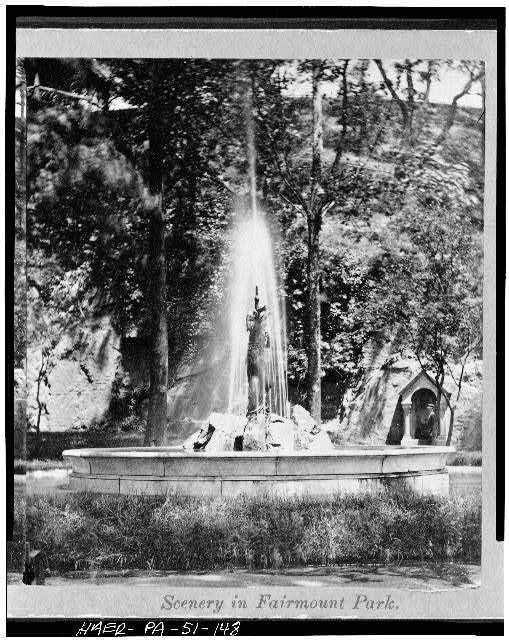 148.  FOUNTAIN IN FAIRMOUNT WATER WORKS PARK Undated Photograph (Probably ca. 1875) - Fairmount Waterworks, East bank of Schuylkill River, Aquarium Drive, Philadelphia, Philadelphia County, PA