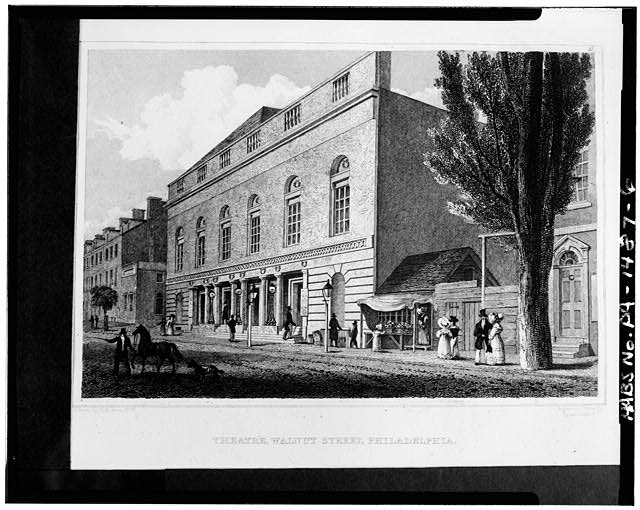 6.  1831 engraving by Fenner, Sears and Company, Philadelphia. After drawing by Charles Burton (see HABS No. PA-1487-7); probably not published until circa 1840-45. - Walnut Street Theater, 829-833 Walnut Street, Philadelphia, Philadelphia County, PA