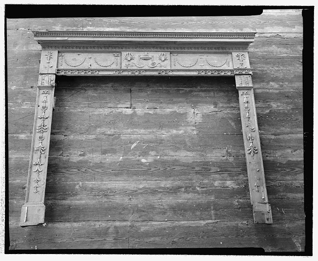 FIREPLACE SURROUND. THIS SURROUND WAS FOUND IN THE NORTHEAST BED CHAMBER IN THREE PIECES. ITS DELICATE ADAMESQUE DETAILING&#151;IN KEEPING WITH THE DRAWING ROOM AND DINING ROOM DOOR ARCHITRAVES&#151;AND THE PRESENCE OF LATER FIREPLACE SURROUNDS IN THESE ROOMS INDICATE THAT IT PROBABLY WAS ONCE INSTALLED IN ONE OF THE TWO PUBLIC SPACES - The Woodlands, 4000 Woodlands Avenue, Philadelphia, Philadelphia County, PA