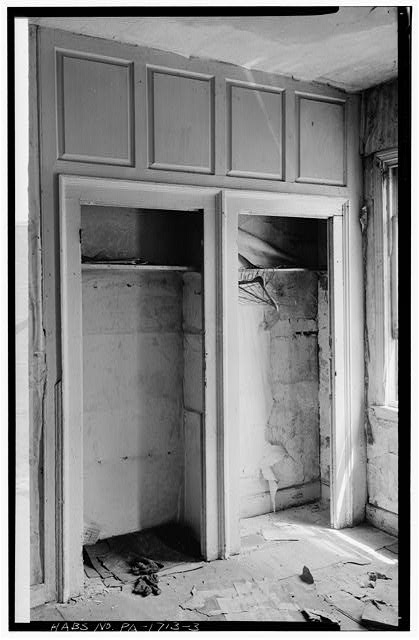 3.  INTERIOR STUDY. NOTE PANELED WALLS. PROBABLY IN BEDROOM FLOOR. - 200 Block Spruce Street (House), Philadelphia, Philadelphia County, PA
