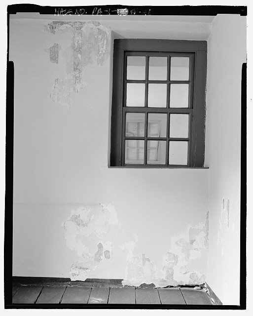 48.  Interior detail, study, double-hung sash in the south wall. Most of the windows in the John Bartram House were replaced sometime in the first decades of the nineteenth century. This window contains a slightly wider muntin profile than the later sash and is probably representative of the windows used in phase III construction (Mid-1750's-1770). - John Bartram House & Garden, House, 54th Street & Lindbergh Boulevard, Philadelphia, Philadelphia County, PA