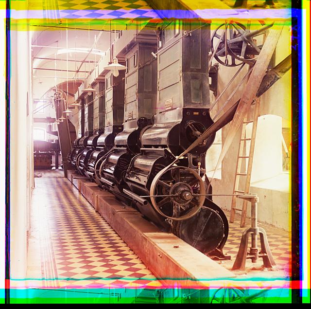 [Cotton gin (?), in interior of mill, probably in Tashkent]